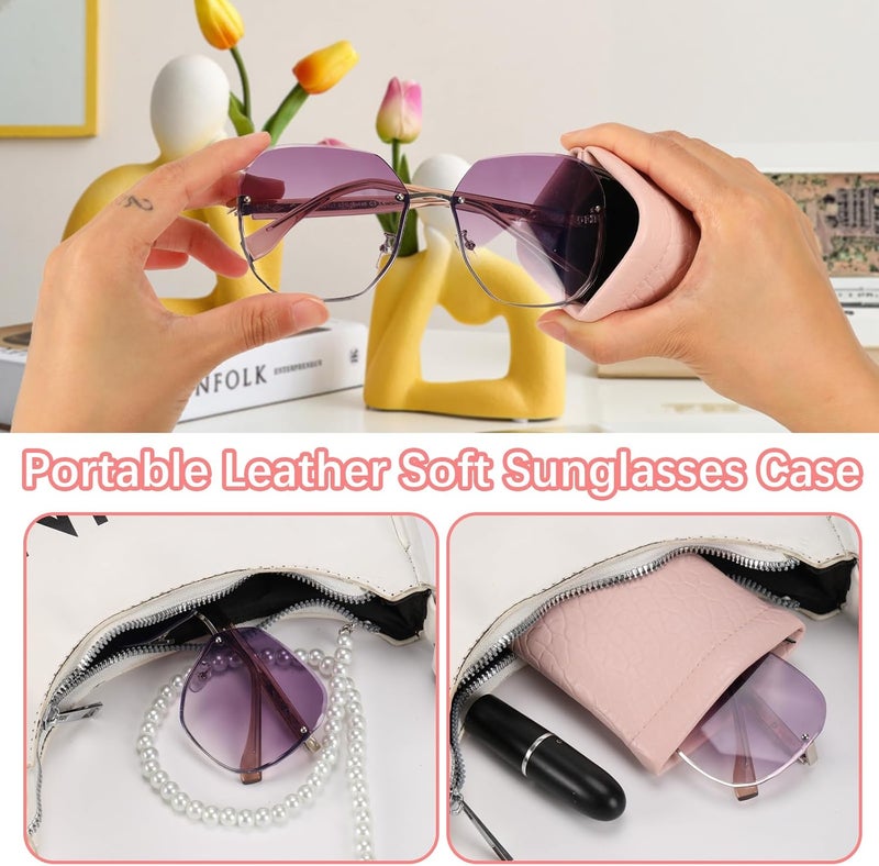 COMF-PRO Store Squeeze Top Sunglass Pouch - Portable Sunglass Organizer Pouch Bags Soft PU Leather Glasses 2 Pack - Image 4